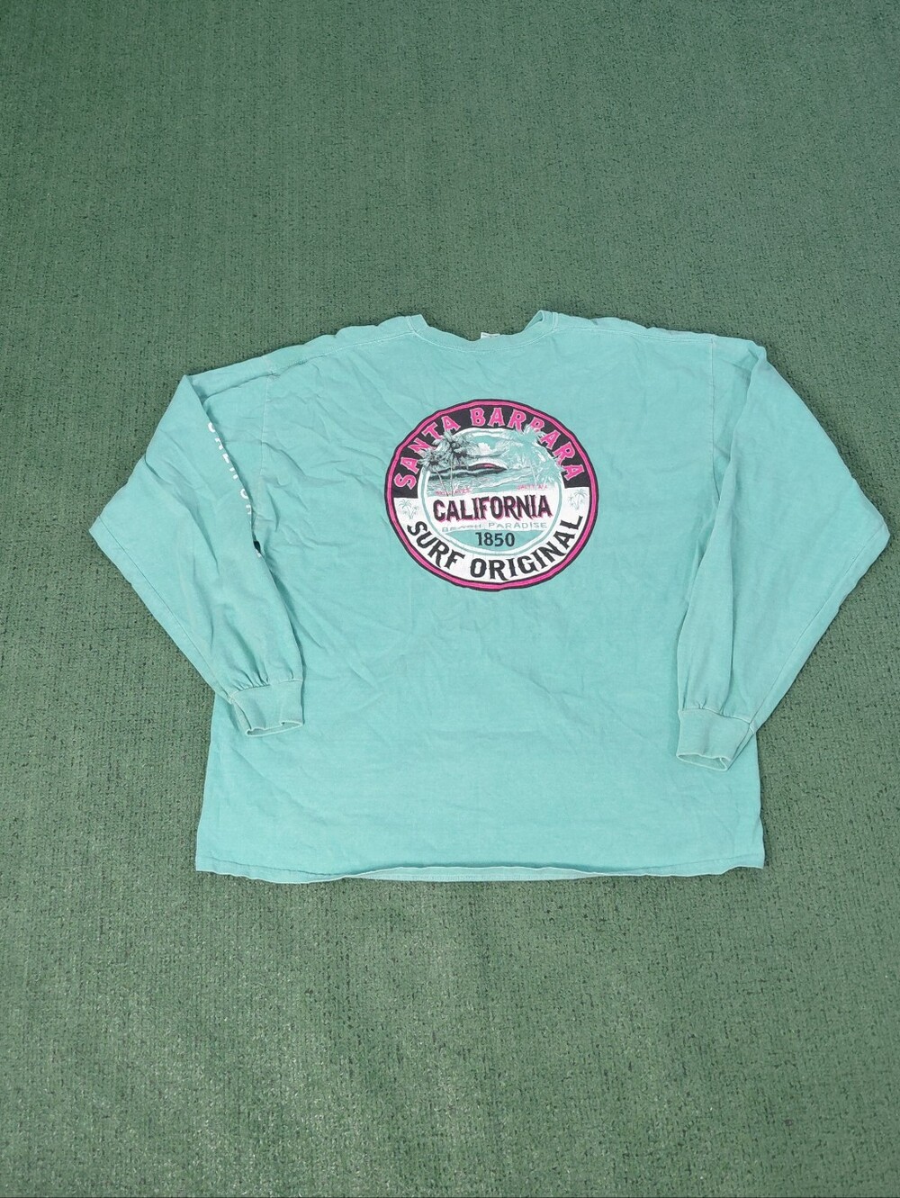 Santa Barbara California Surf Original Surfing Beach Bright Aqua Long Sleeve Shi
